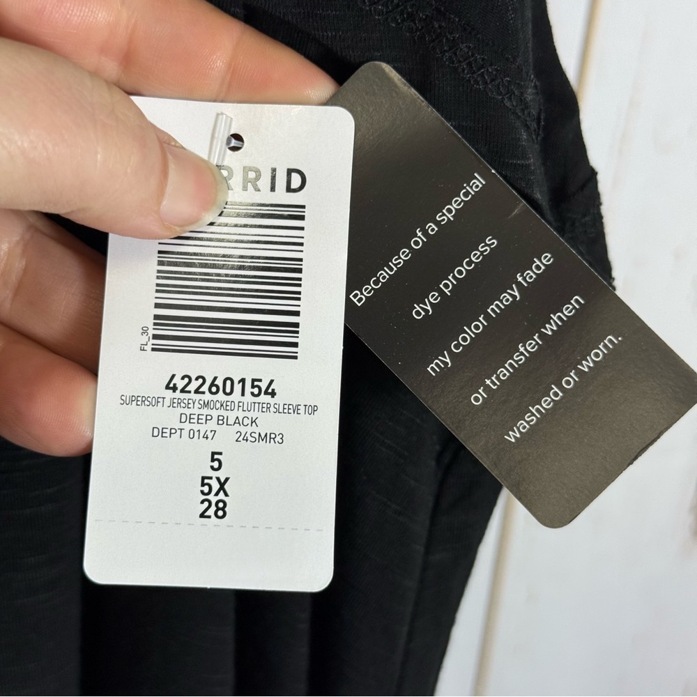 NWT, Torrid Black Blouse with White Stitching Ruffle Sleeves. Size 5X Super Soft - Picture 4 of 6